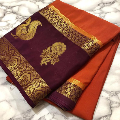 Unique boutique collections with Premium Mysore silks crape chit pallu n contrast blouse
