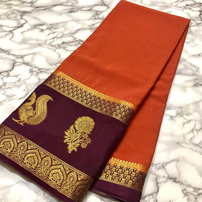 Unique boutique collections with Premium Mysore silks crape chit pallu n contrast blouse