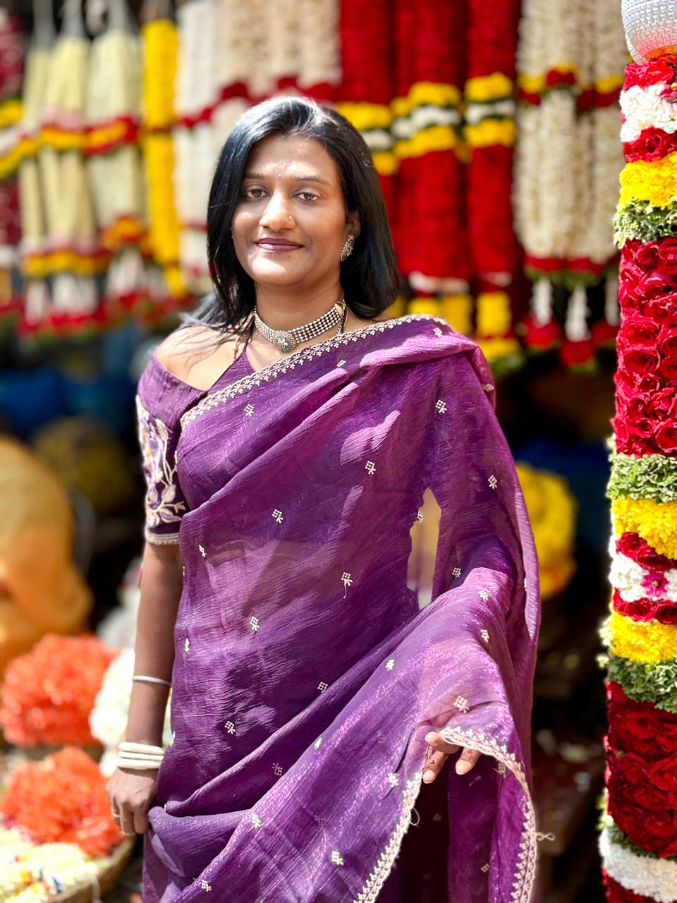 Wine colour space silk sarees ,, Embroidery all over with scallop finished border  Blouse cums with heavy work