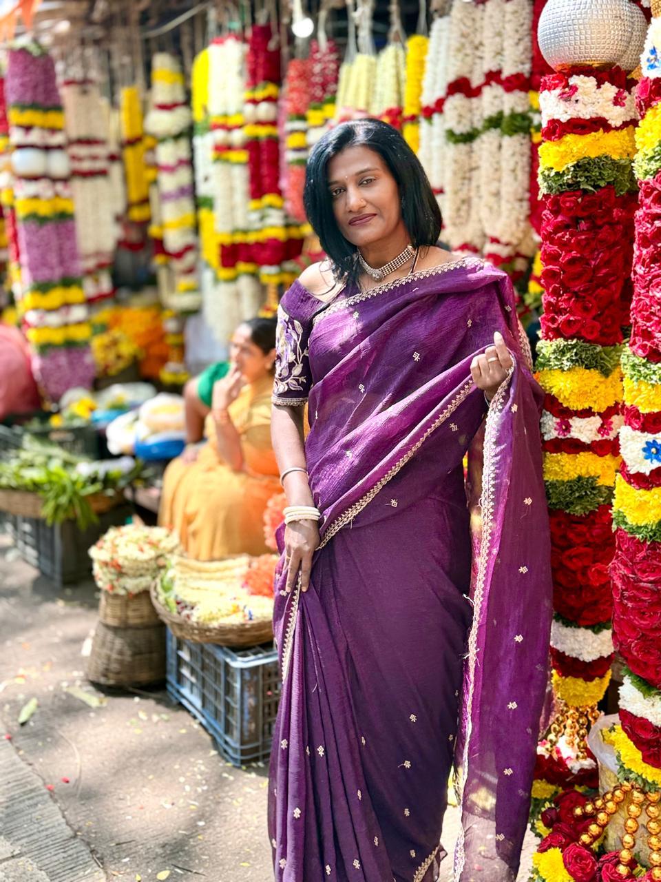 Wine colour space silk sarees ,, Embroidery all over with scallop finished border  Blouse cums with heavy work