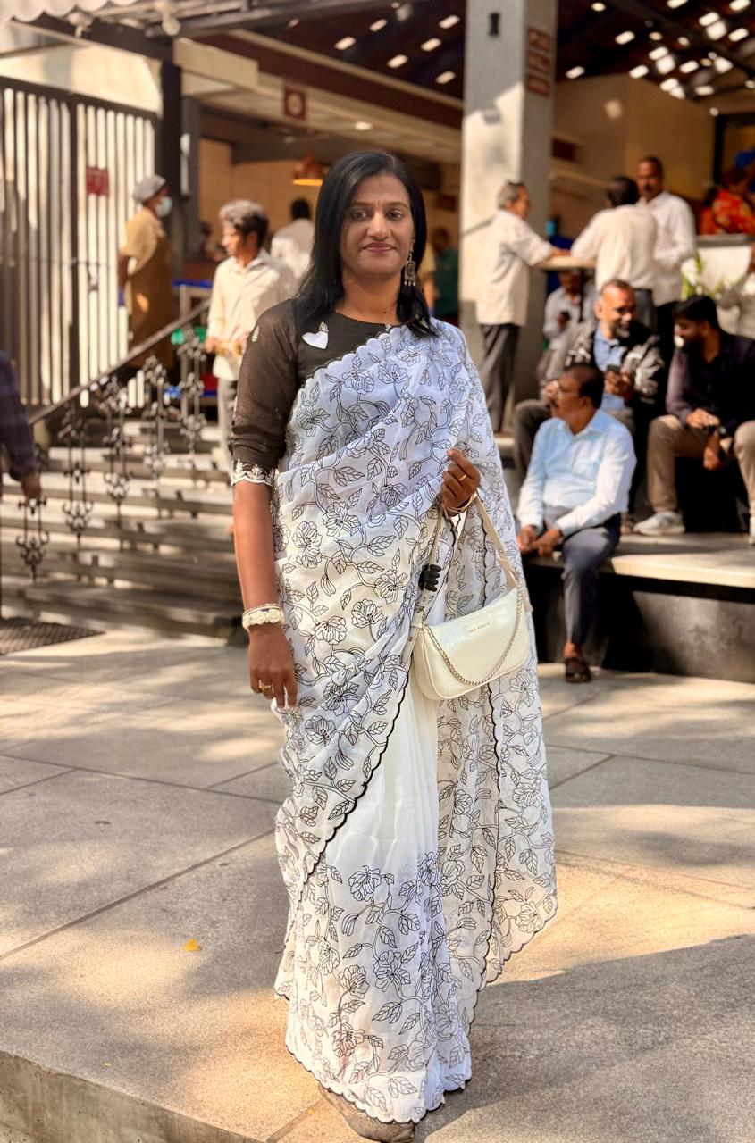 White Black Most exclusive Pencil Kalamkari embroidery with embroidered blouse ,, Premium soft Organza fabric