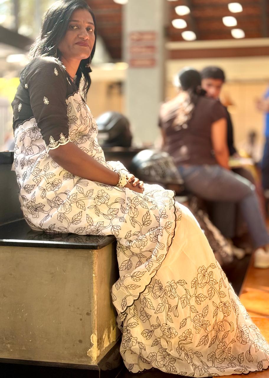 White Black Most exclusive Pencil Kalamkari embroidery with embroidered blouse ,, Premium soft Organza fabric