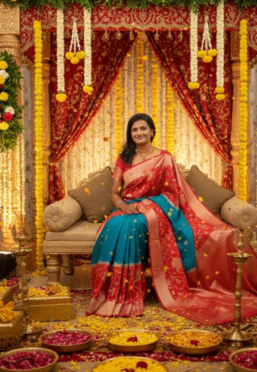 Blue Pink Pure banaras Handloom silk saree with rich pallu n contrast blouse