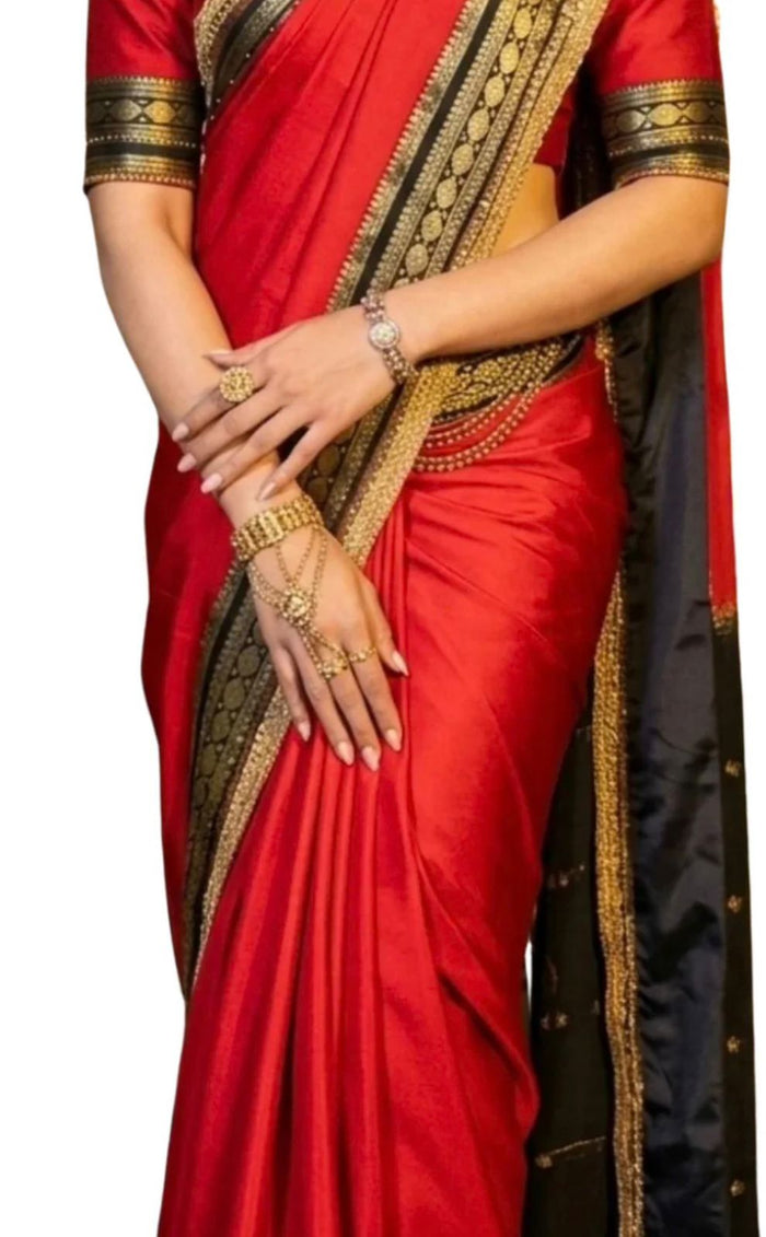 RED WITH BLACK MYSORE SILK SAREE