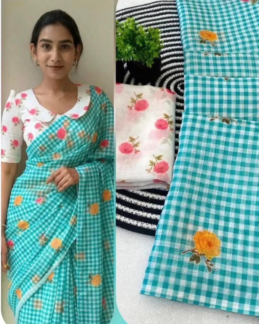 RAMA BLUE TRENDING CHECKS SAREES