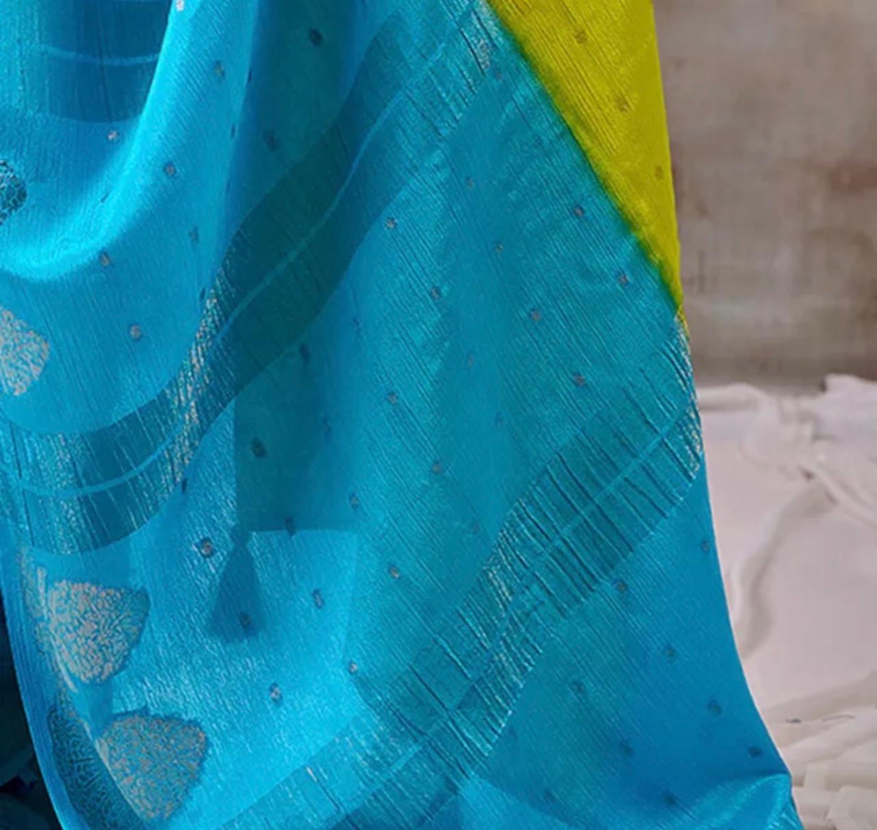 PARROT GREEN WITH BLUE VISCOSE SILK SAREE