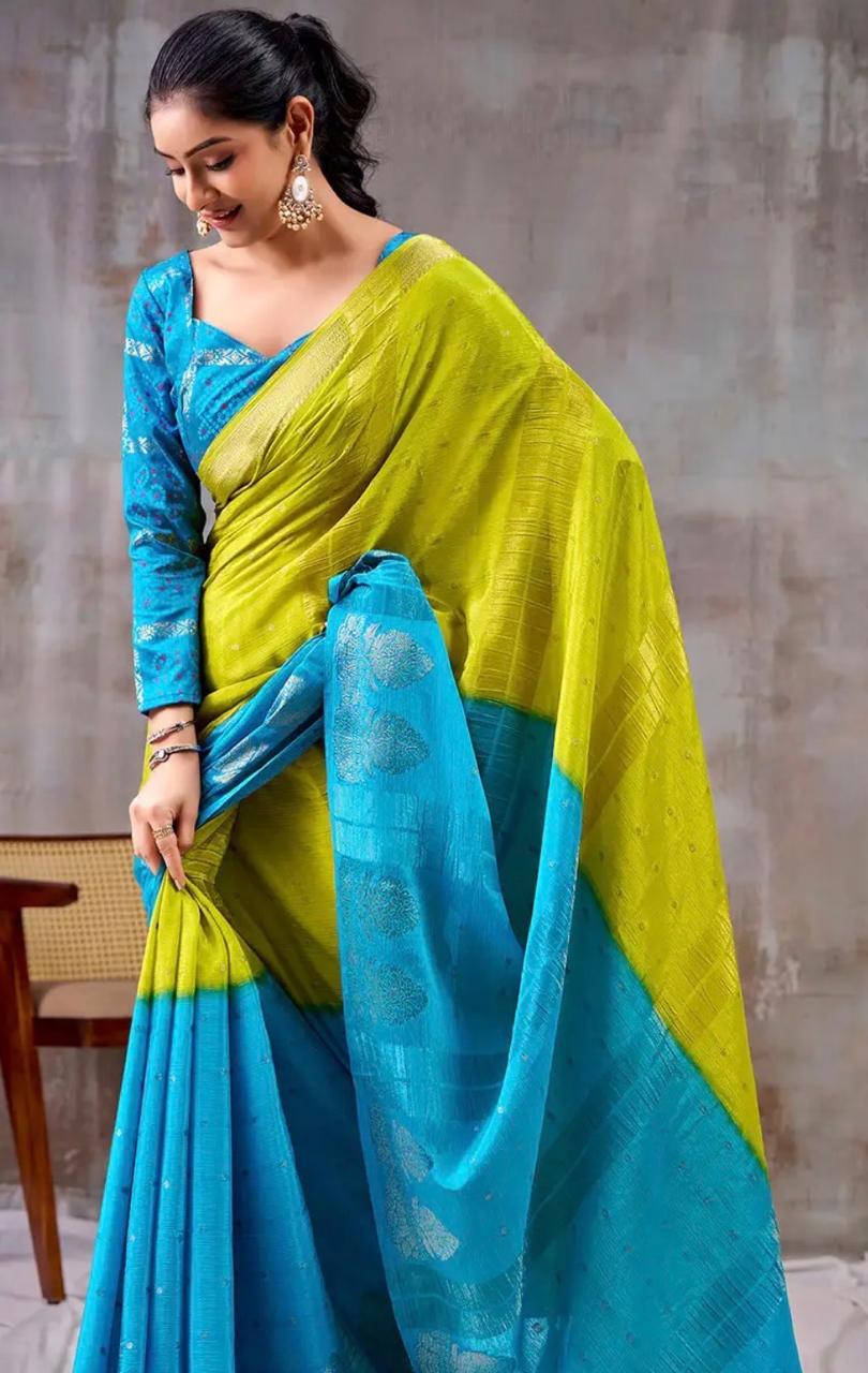 PARROT GREEN WITH BLUE VISCOSE SILK SAREE