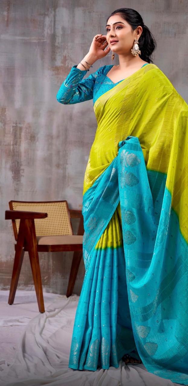 PARROT GREEN WITH BLUE VISCOSE SILK SAREE