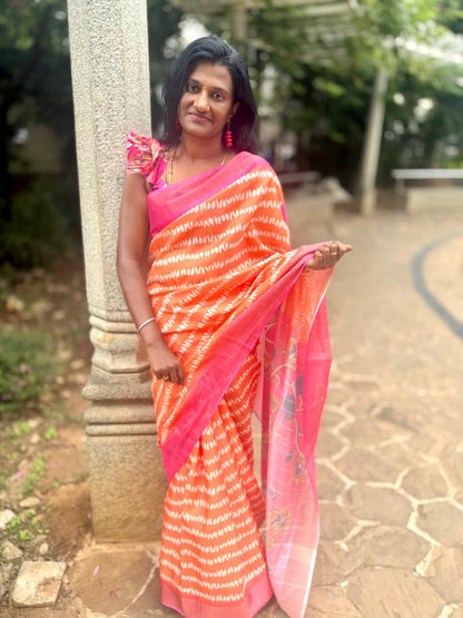 Orange Pink kalamkari saree