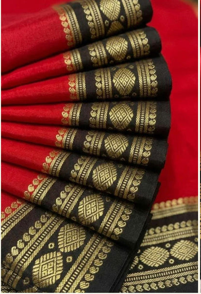 RED WITH BLACK MYSORE SILK SAREE