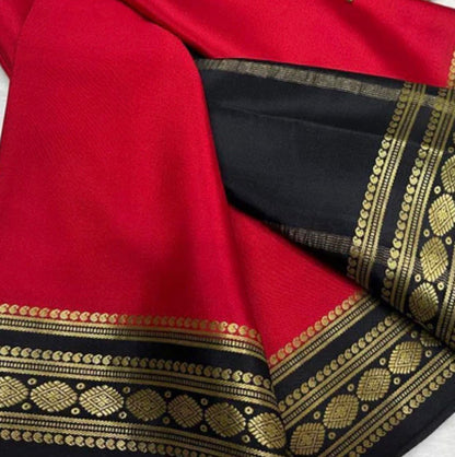 RED WITH BLACK MYSORE SILK SAREE