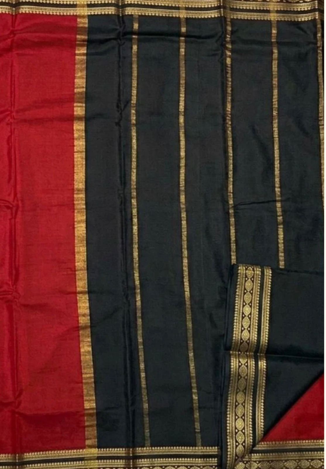 RED WITH BLACK MYSORE SILK SAREE