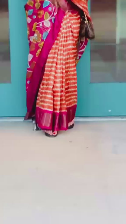 Orange Pink kalamkari saree