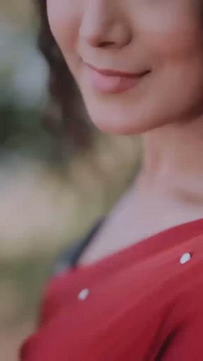 RED BLACK MODAL SILK WITHOUT MIRROR WORK