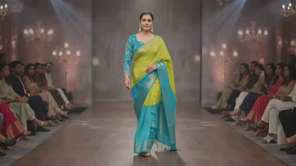 PARROT GREEN WITH BLUE VISCOSE SILK SAREE