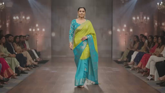 PARROT GREEN WITH BLUE VISCOSE SILK SAREE