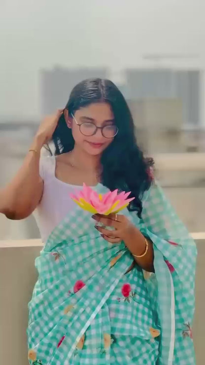 RAMA BLUE TRENDING CHECKS SAREES