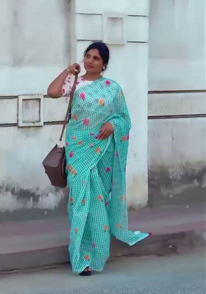 RAMA BLUE TRENDING CHECKS SAREES