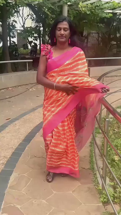 Orange Pink kalamkari saree