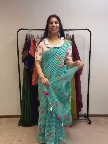 RAMA BLUE TRENDING CHECKS SAREES
